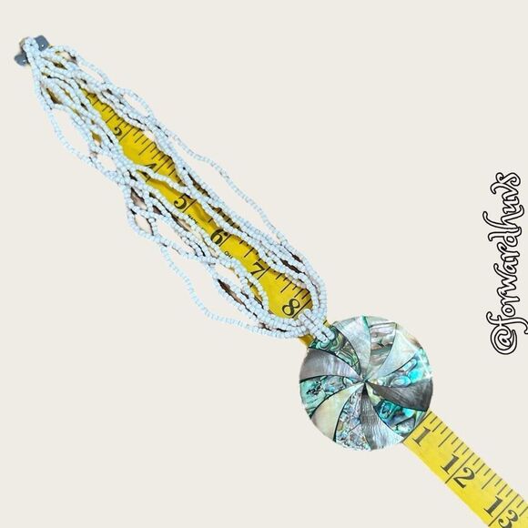 Seed Bead Necklace with Mother of Pearl and Abalone Pendant - Picture 5 of 7